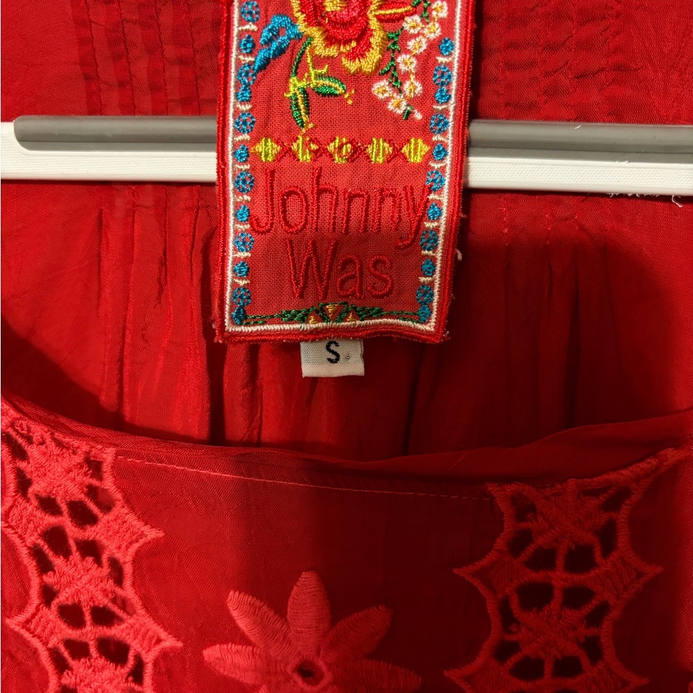 Johnny Was Red Embroidered Tunic Top Boho Chic Lagenlook - Picture 4 of 8